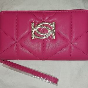 bebe Pink Quilted Wallet with Gold Accent